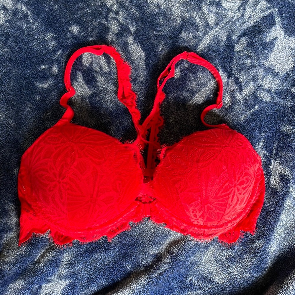 Lace racerback push-up bra with front closure.  Size 34D